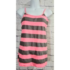 Zenana Signature Pink Gray Striped Spaghetti Strap Tank Top One Size Lightweight